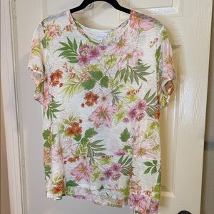 J. Jill love linen Floral Short Sleeve Tee in Pink, Coral, Green & White